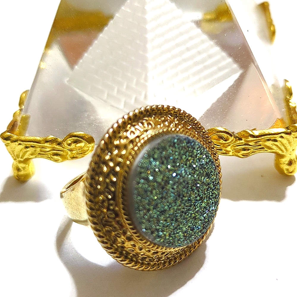 Vintage Gold Filled Titanium Druzy Quartz Ring